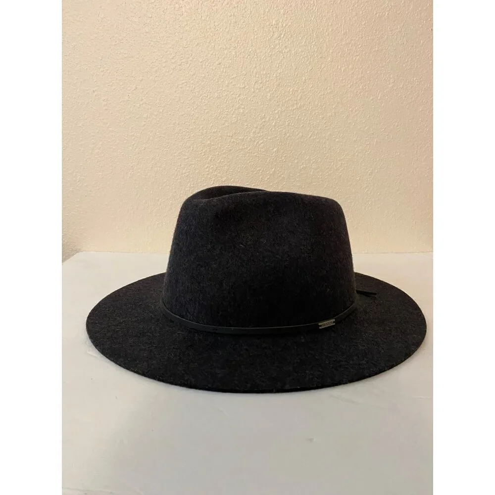 NWOT Brixton The Wesley Unisex Charcoal Wide Brim 100% Wool Felt Fedora L